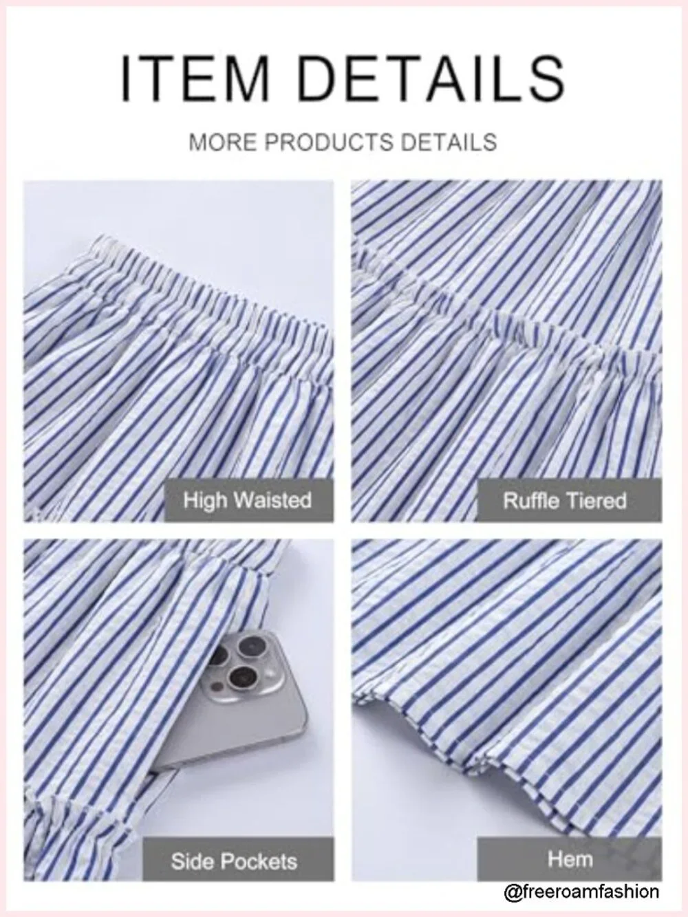 Flowy High Waist Striped Midi Skirt with Pockets